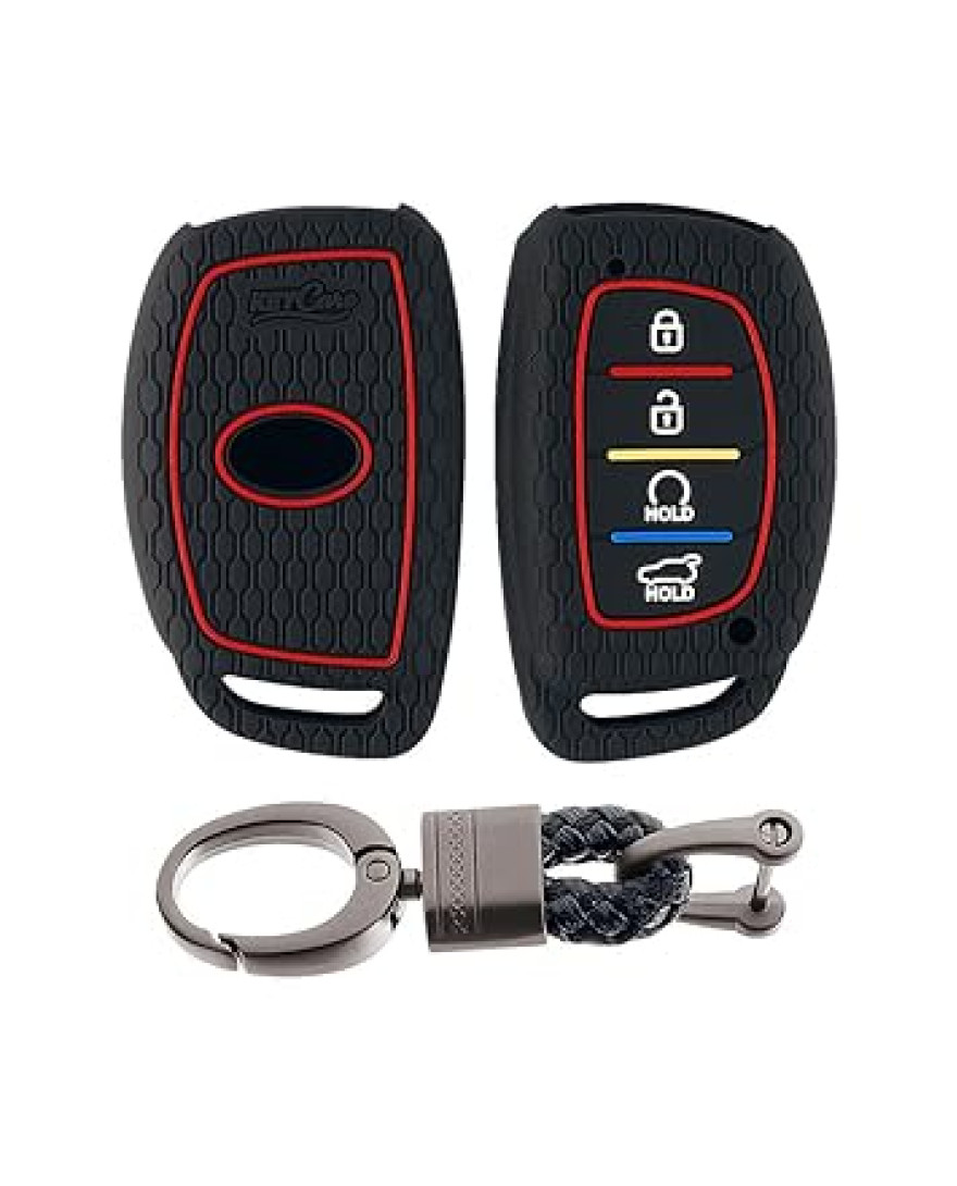 Keycare silicone key cover for Alcazar and Creta 2021 4 button smart key KC67 | Black